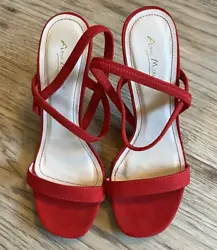 ANNE MICHELLE Red High Heels Dress Shoes Womens Size 9 Open Toe Ankle Strap. Condition is Pre-owned. Shipped with USPS...