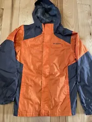 Columbia Boys Zip Front Hooded Jacket Orange Windbreaker Long Sleeve Size 18/20. Condition is 