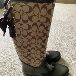Coach Womens Ladies Rain boots Sz 9 Euc Worn Once Brown/Tan. I also have the black ones up for auction . Perfect...