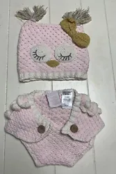 Little Newcomer Two Piece Baby’s First Photo Hat Diaper Cover. Pink Owl. Crochet. New without tags. From a pet and...