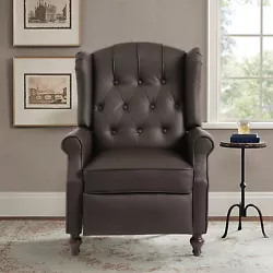 This Elizabeth Recliner is designed with distinctively classic wingback, wine red elegant gourd feet, tufted diamond...