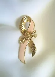 Avon Cancer Awareness Pink And Gold Tone Ribbon Lapel Pin.