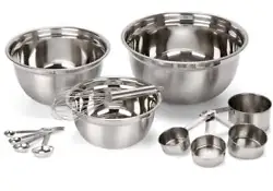 3 sizes Mixing Bowls: Large (4.2 QT/4 L). Small (1.5 QT/1.4 L). Made of durable easy to clean stainless steel....