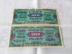 billet 100 francs Et Billet De 50 Francs Série 1944. Le billet de 50 francs est taché rouille