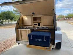2023 teardrop camper model C S 5x9 blue/bright trim   steel jeep fenders under floor storage premium kitchen package...
