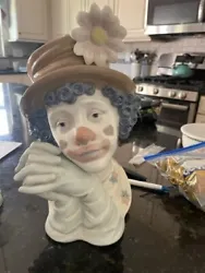 LLADRO #5542 Melancholy Clown Head Bust W/Flower Hat Retired Porcelain Figurine.