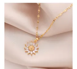 Gold Sunflower Pendant Necklace. Type: Necklace. Color: Gold.