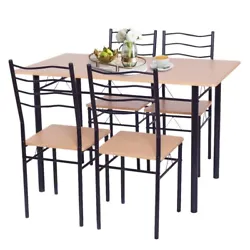 ● Elegant Appearance and Selected Material: Equipped with a rectangle-shaped table and 4 chairs with iron pipe...