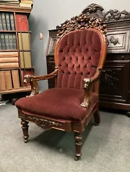 LOCAL PICKUP ONLY, San Francisco Bay Area19th century upholstered armchair, style heavily indicates John Jelliff or a...