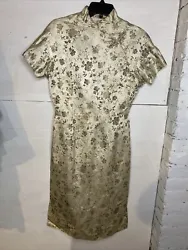 Vintage 1950-1960 Dynasty Hong Kong Chinese Asian Cheongsam Dress Gold Size 14. Very good condition beside the Teo...