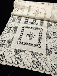Vintage Drawn Pulled Thread Work Table Runner Dresser Scarf Ornate 16 1/2