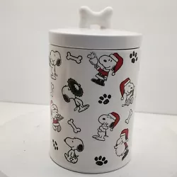 Snoopy Peanuts Christmas Treat Cookie Jar Dog Bone. This jar is in nice pre-owned condition with no chips or cracks....