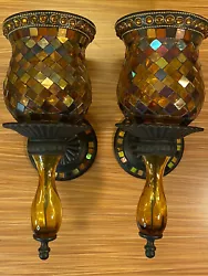 Set of 2 Partylite Global Fusion Mosaic Glass Wall Sconce Candle Holders Decor. Great condition! I included close ups...