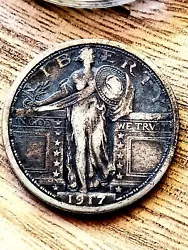 1917 Standing Liberty 🗽 Type 1 DETAIL TONED EXTRA FINE.