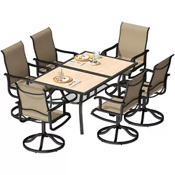 7PCS Patio Outdoor Furniture Dining Table Set Swivel Chairs Lawn Garden Yard. Curve-fit Back & 360 Degree Swivel: The...