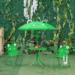 The Outsunny 4-piece kids patio table and chairs with umbrella bring outdoor fun for your sweetie. This cute and...