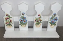 Decorative Wooden White Painted Flowers Wall Shelf Picket Fence. This has some wear, marks, spots, stains. This measure...