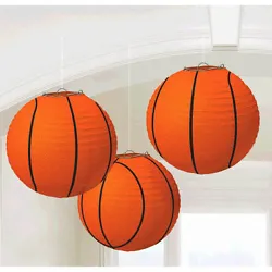 (3) BASKETBALL 9.5in PAPER LANTERN DECORATIONS.