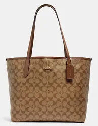 🆕🌺COACH🌺 MSRP:$398 #5696 City Tote Khaki/Saddle In Signature Canvas Bag 💕Carry everything from your 13”...