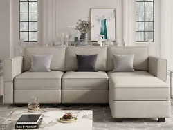 This modular sectional sofa is finished with thickened and soft cushions, strong sofa legs and delicate velvet seat....