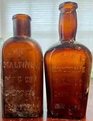 2 - Antique 1800s MALTINE MFG. Bottles from NY. These are 2 different variants of Maltine Bottles, one is a hinge mold...