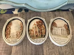 3 Vtg Hand Painted Bouterware Plaques Corocraft Washington DC Frank M Sayford Co. Condition is 