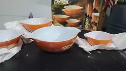 Pyrex Corning Autumn Harvest 4 Piece Mixing Bowl Set 440-49 NEW Open Box. Never used
