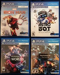 Sony PlayStation PS4 VR Lot (4 games) - Iron Man and Demo Disc 2.0 are new and sealed. Astro Bot and VR Worlds are both...