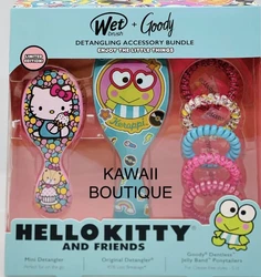 SANRIO HELLO KITTY - Keroppi WET BRUSH Original Detangler - Girls’ Brush Bundle. Also including~10 random Hello Kitty...