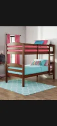 Modern Wood Twin Over Twin Bunk Beds Frame Ladder Kids Bed Bedroom Cherry NEW.