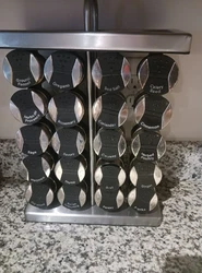 20 Jar Spice Rack- Stainless Steel Glass Jars Labeled Lids Countertop.