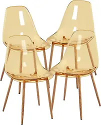 Acrylic Ghost Chairs Set of 4, Dining Kitchen Room Chairs with Crystal Seat, Modern Shell Lounge Chairs, Light Brown....