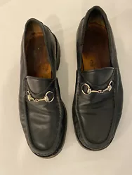 Gucci Black Leather Horse Bit Loafers Lug Sole Men Shoes Sz US 9.5. Pre-Owned, used with general light discoloration...