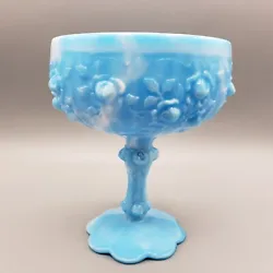 Lovely blue s lag glass compote/candy dish by Fenton in the Cabbage Rose pattern. The nice thing about this particular...