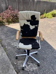 Molded Plywood Office Chair With Cowhide. Condition is Used. Local pickup only.