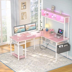 Perfect for small spaces with limited space. Homieasy L-shaped Desk with Hutch. Top Storage Hutch. With Led music sync...