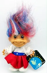 This is a vintage Russ Trolls doll from their Trolls Around the World collection! This is a Lucky Troll from USA doll!...