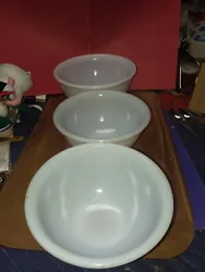 Set Of 3 Pre Owned Milk Glass Mixing Bowls. G6  This is a set of three milk glass mixing bowls. The largest one...