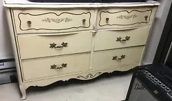 Condition is used old Vintage French style Bassett 6 drawer dresser original hardware with mirror all woodTop of...