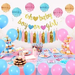 Blue Pink Gender Reveal Decorations: Beautifully Designed Party Decorations Are Baby Blue And Pale Pink With Striking...