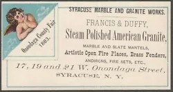 This card apparently was given out at their exhibition at the Onondaga County Fair in 1883. Minor soil, light wear, pen...