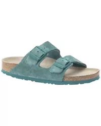About the brand: Iconic and sustainable designs that are always on-trend.. Arizona Narrow Suede Sandal in dark teal...