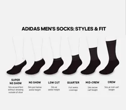 Adidas Mens Athletic Cushioned No Show, Low Cut, Quarter, Crew Socks (6 Pairs)