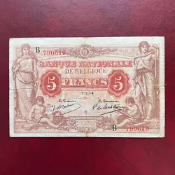 Belgique Billet 5 Francs 01.07.1914 Série B Banque Nationale De BelgiqueAUCUNE FENTE Belle épaisseur de papier Billet...