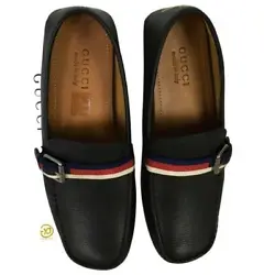 Style Moccasins Shoes. Features Front Stripes Multicolor, Web Bee, Elegant Design. Color Black.