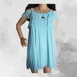 Bonnie Jean Baby Blue Chiffon Party Dress - Ruffled Bodice - Off Shoulder Sz 14. Pretty chiffon dress with ruffled...