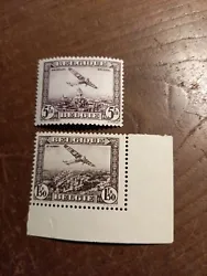 Lot de 2 timbres Poste aérienne belge 1930. Neufs avec charnières