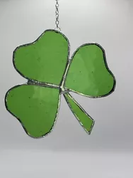 I made this Stained Glass Shamrock with smooth green glass. The Shamrock is 4” by 4” and it includes the chain...