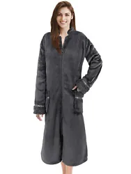 ZIP UP FLEECE ROBE: Designed to be comfortable and soft. Plush, warm, cozy, snug, makes it great for leisure, after...
