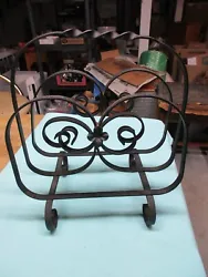 Vintage Wrought Iron Magazine Rack Record Album Holder Newspaper Storage Decor. Overall in good condition. There is...